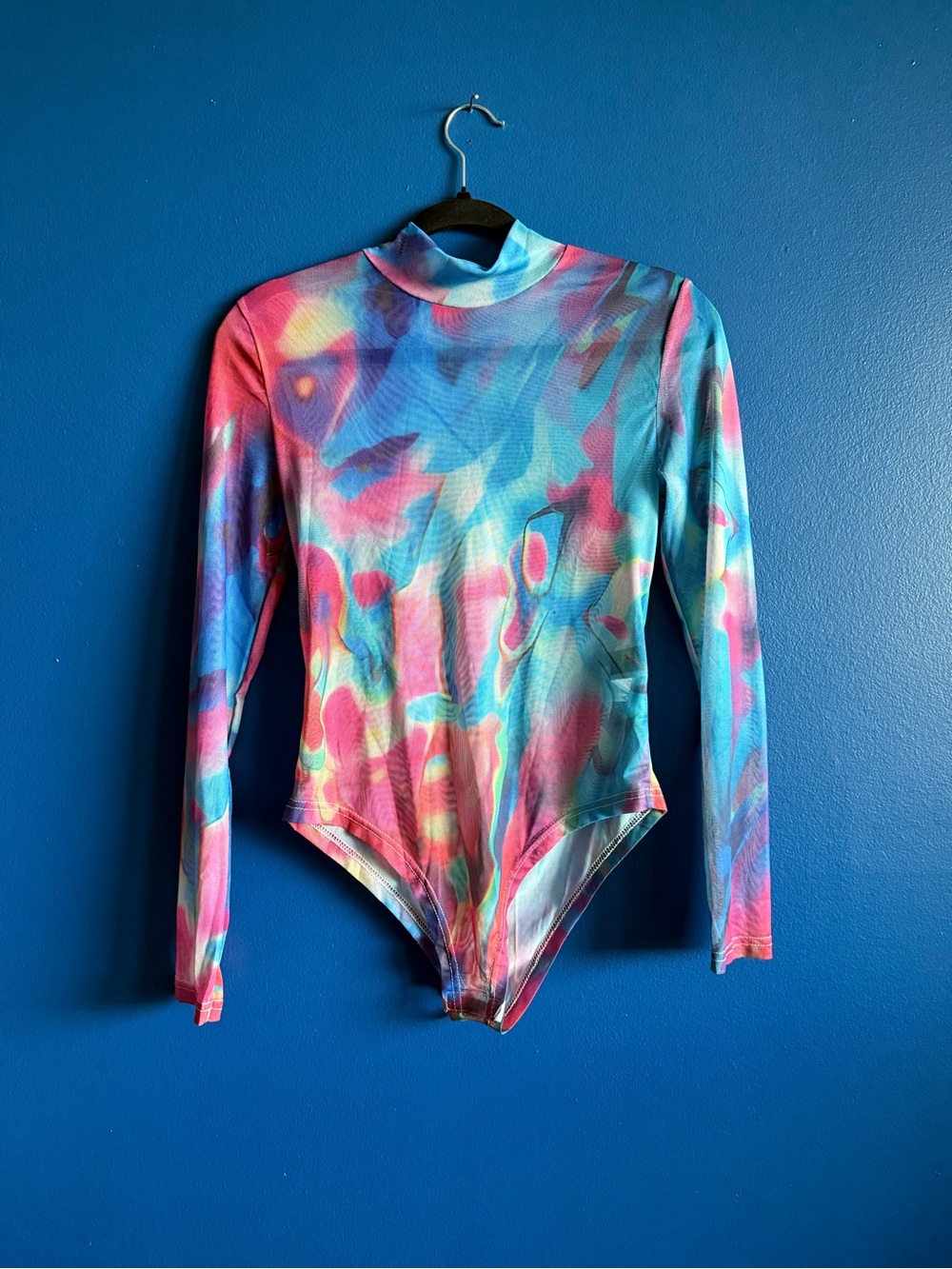 NWOT SHEIN Abstract Tie-Dye Mesh Long-Sleeve Bodysuit